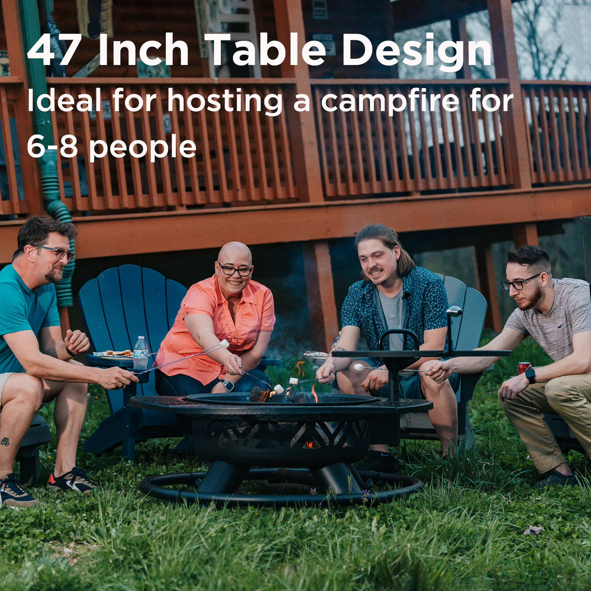 47" Wood Burning Fire Pit with 360° Adjustable Grill, Heavy-Duty Steel 2-In-1 Fire Pit & BBQ Table for Patio, Backyard, Camping, Cookout