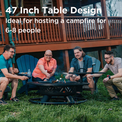 47" Wood Burning Fire Pit with 360° Adjustable Grill, Heavy-Duty Steel 2-In-1 Fire Pit & BBQ Table for Patio, Backyard, Camping, Cookout