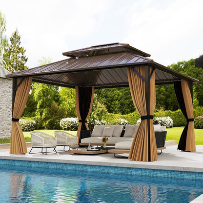 14 x 12 FT Hardtop Gazebo Outdoor Pergola for Patio Garden Deck Lawn Backyard Party Tent-Coffee