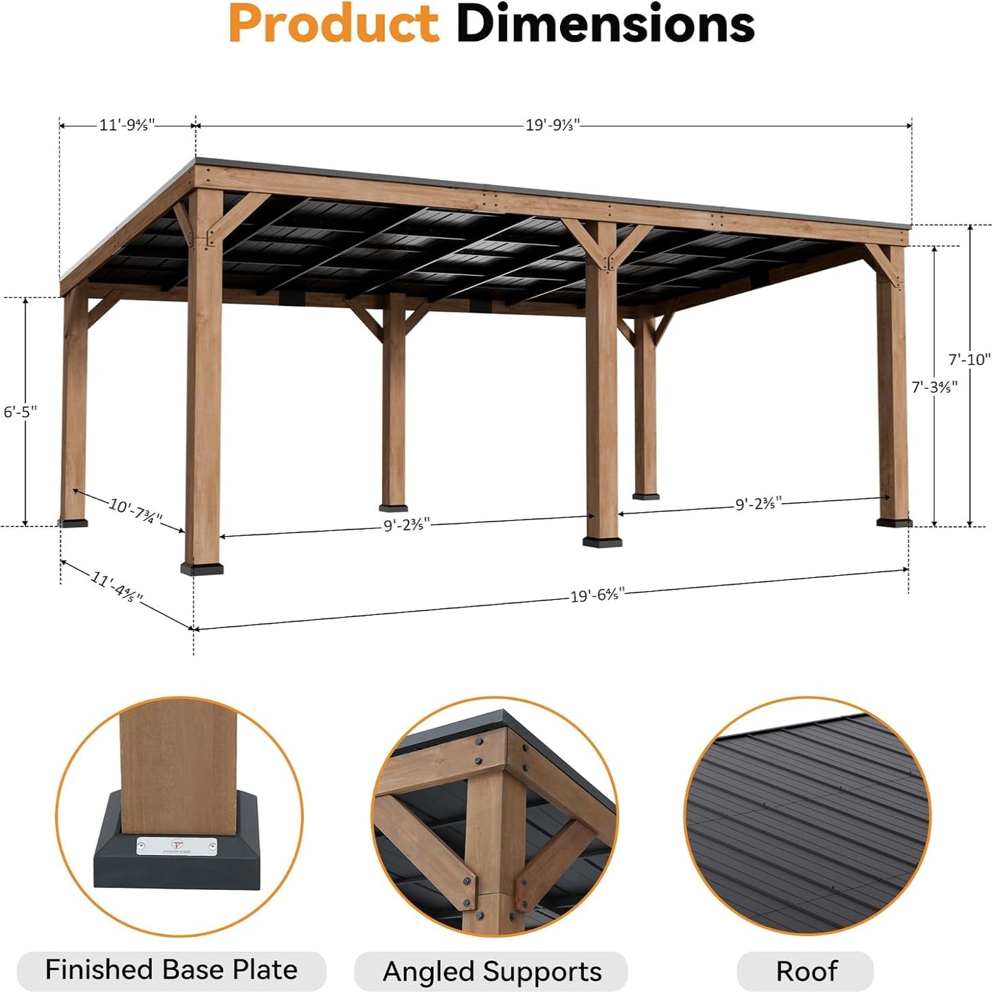 Modern Shade Wood Grill Gazebo 12' X 20' with Sloped Galvanized Steel Roof | All-Weather Cedar Gazebo with 4.6” Extra-Strong Post, Wood Gazebo with Superior Snow & Wind Resistance for Patio, Garden