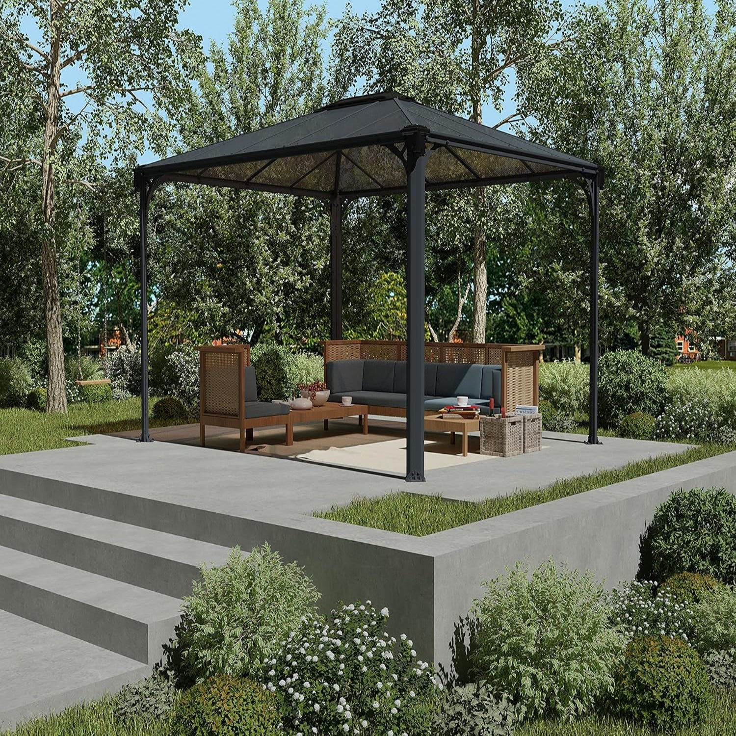 - Canopia Martinique 3600 10' X 12' X 9’ Metal Gazebo, Gray/Bronze | Outdoor Hardtop Backyard Pool Canopy DIY Kit, Heavy-Duty Aluminum Metal Frame UV Protected Polycarbonate Roof, Year-Round Use
