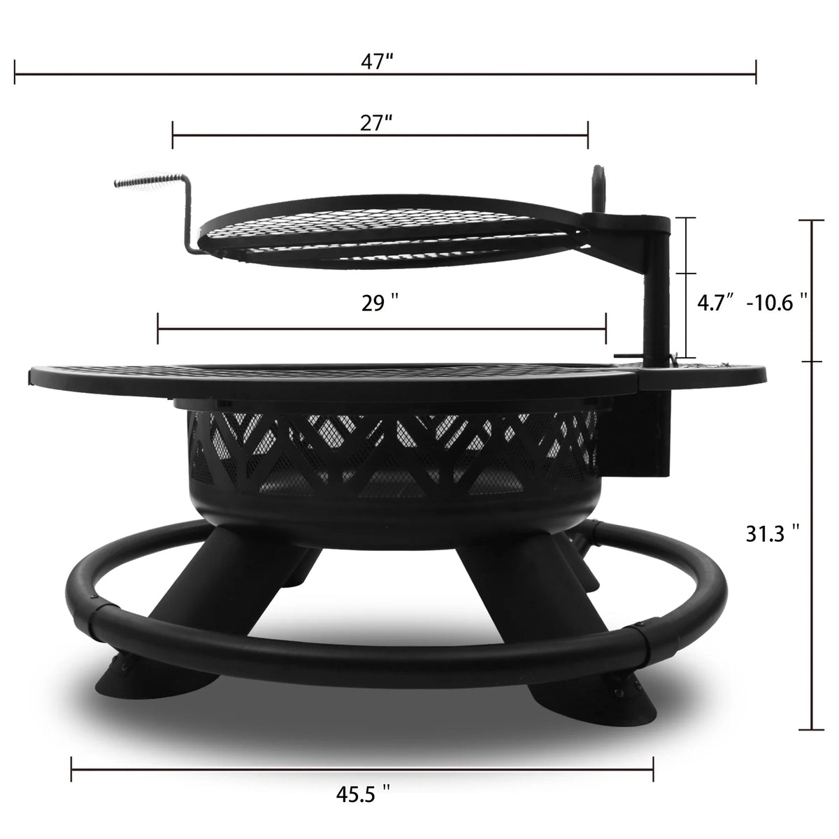 47" Wood Burning Fire Pit with 360° Adjustable Grill, Heavy-Duty Steel 2-In-1 Fire Pit & BBQ Table for Patio, Backyard, Camping, Cookout