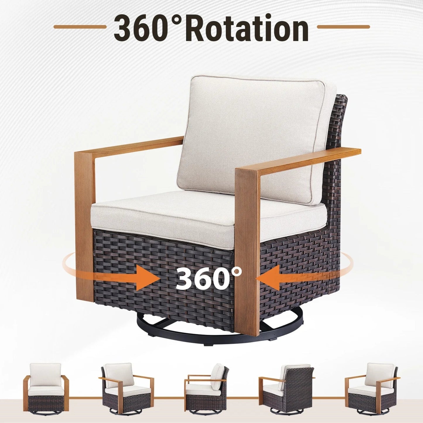 Wicker Patio Furniture Sets,5 Pieces Outdoor Conversation Sets with Swivel Rocker Chairs Sofa and Ottomans for Deck Porch Poolside