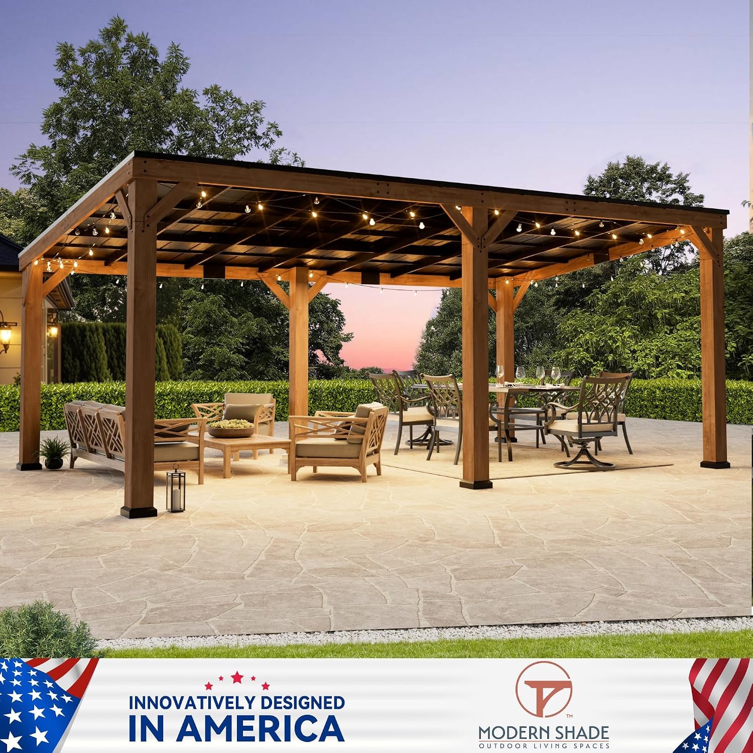 Modern Shade Wood Grill Gazebo 12' X 20' with Sloped Galvanized Steel Roof | All-Weather Cedar Gazebo with 4.6” Extra-Strong Post, Wood Gazebo with Superior Snow & Wind Resistance for Patio, Garden