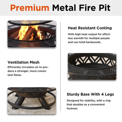 47" Wood Burning Fire Pit with 360° Adjustable Grill, Heavy-Duty Steel 2-In-1 Fire Pit & BBQ Table for Patio, Backyard, Camping, Cookout
