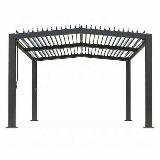 Louvered Pergola 11 Ft X 13 Ft, Outdoor Pergola with Adjustable Louvered Roof, Reinforced Aluminum Frame, Integrated Drainage System, Hardtop Gazebo for Patio, Deck, Gray