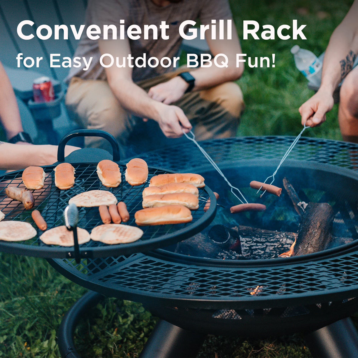 47" Wood Burning Fire Pit with 360° Adjustable Grill, Heavy-Duty Steel 2-In-1 Fire Pit & BBQ Table for Patio, Backyard, Camping, Cookout