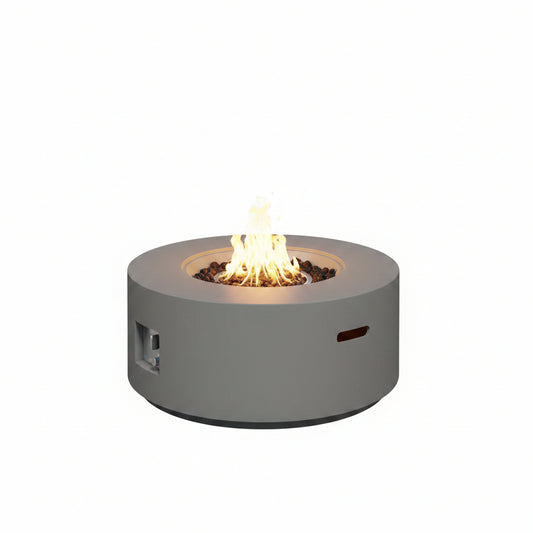 32.5 Inch round Propane Fire Pit for outside White 50K BTU Outdoor with Lava Rocks, All Weather Applicable, Gray