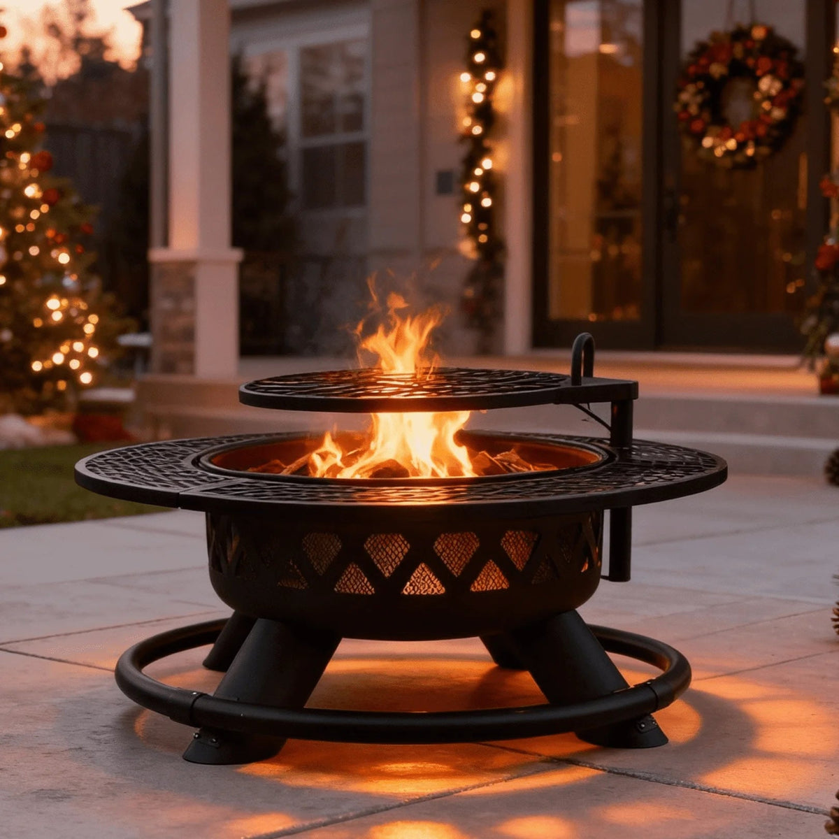 47" Wood Burning Fire Pit with 360° Adjustable Grill, Heavy-Duty Steel 2-In-1 Fire Pit & BBQ Table for Patio, Backyard, Camping, Cookout