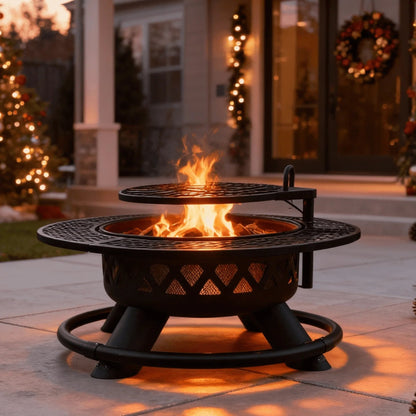 47" Wood Burning Fire Pit with 360° Adjustable Grill, Heavy-Duty Steel 2-In-1 Fire Pit & BBQ Table for Patio, Backyard, Camping, Cookout